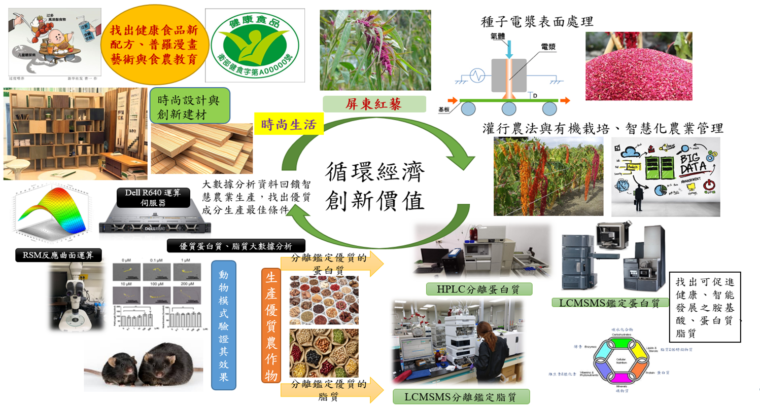 This diagram shows the innovative value of the circular economy, integrating smart agriculture, big data, biotechnology, and food science to promote healthy food and sustainability.